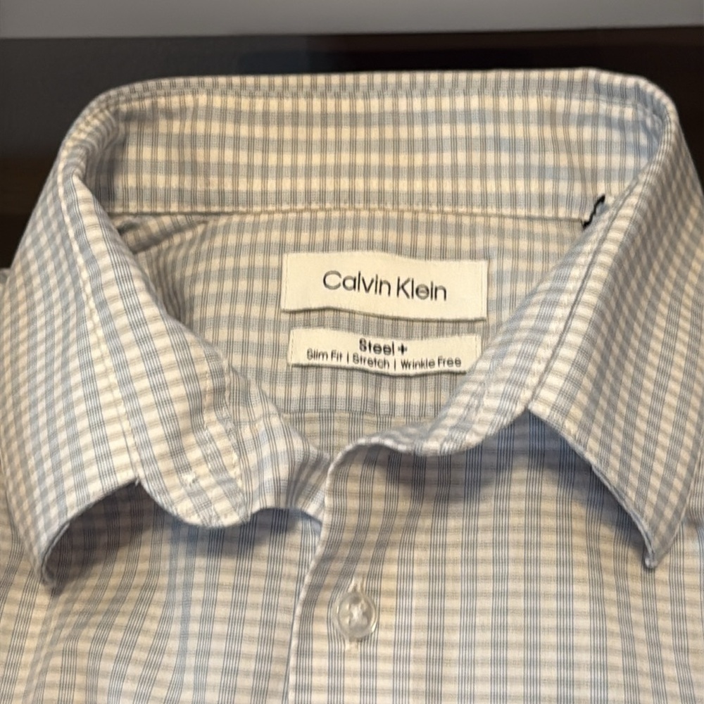 Like New Calvin Klein steel + slim fit small herringbone light blue, Small 14.5 - Picture 3 of 4